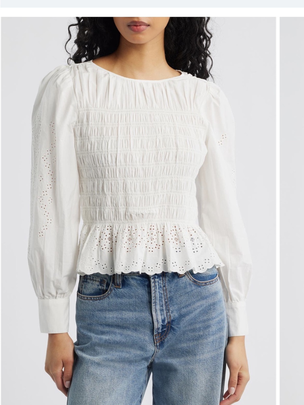 Rails Tabi Eyelet Embroidered Smocked Cotton Top